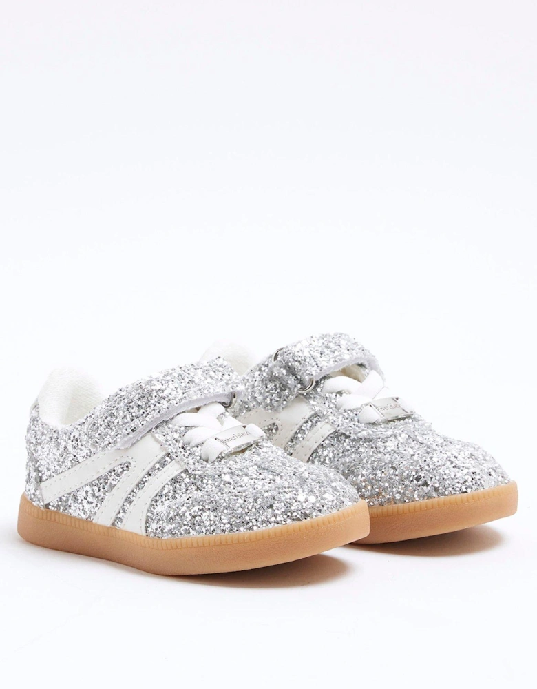 Girls Glitter Velcro Trainers - Silver