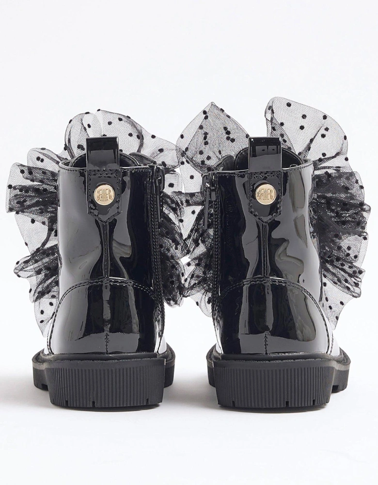 Patent Lace Up Boots - Black