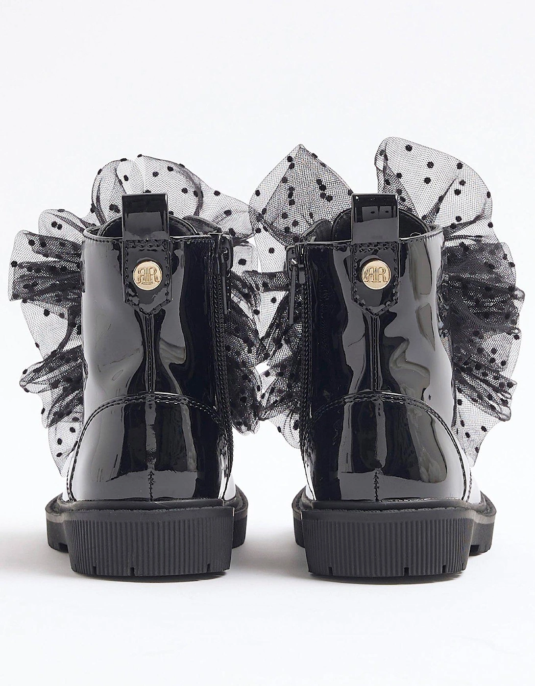 Patent Lace Up Boots - Black