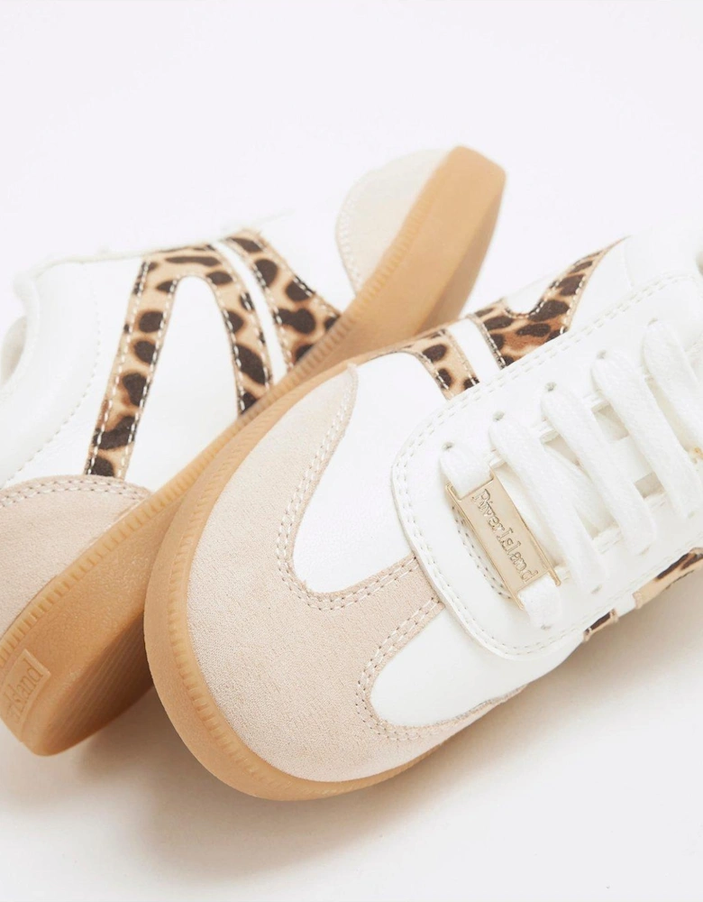 Girls Leopard Lace Up Trainers - White