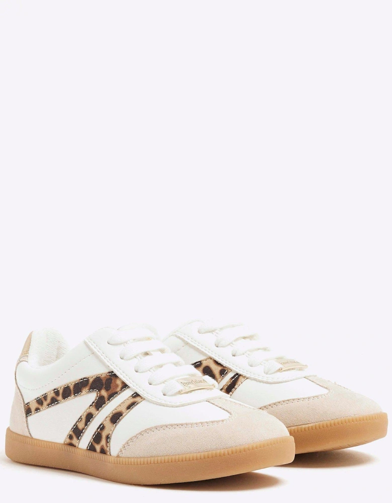 Girls Leopard Lace Up Trainers - White