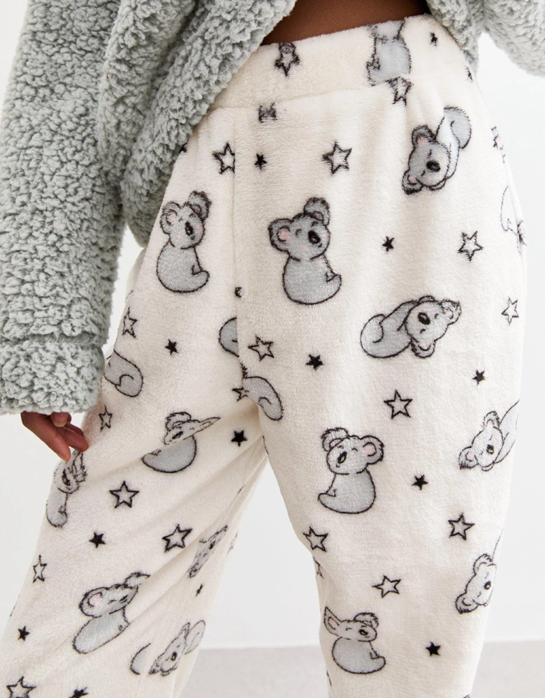 Girls Grey Koala Print Fluffy Long Lounge Set