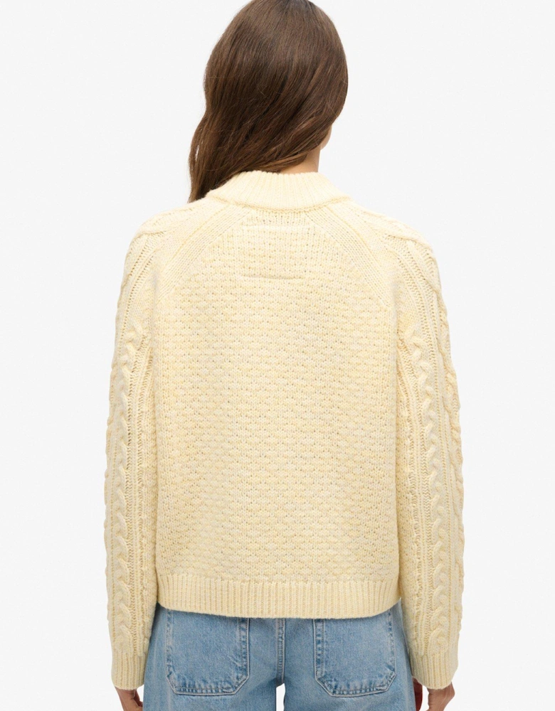 Cable Mock Neck Jumper - White