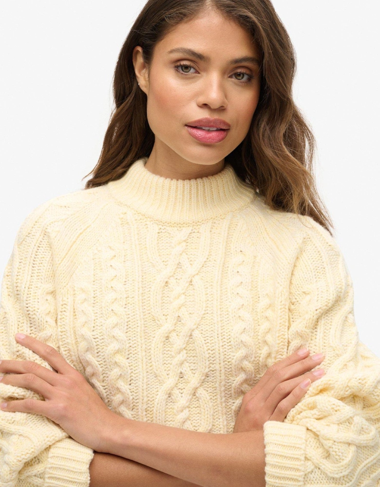 Cable Mock Neck Jumper - White