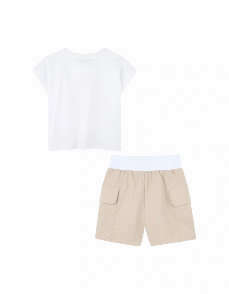 BEIGE/WHITE GIRLS SHORTS SET D62309/D62268