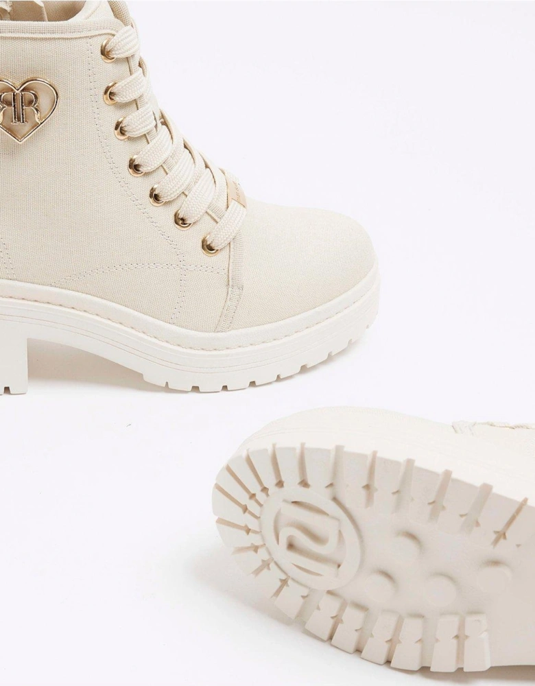 Girls Canvas Heeled Boot - Cream