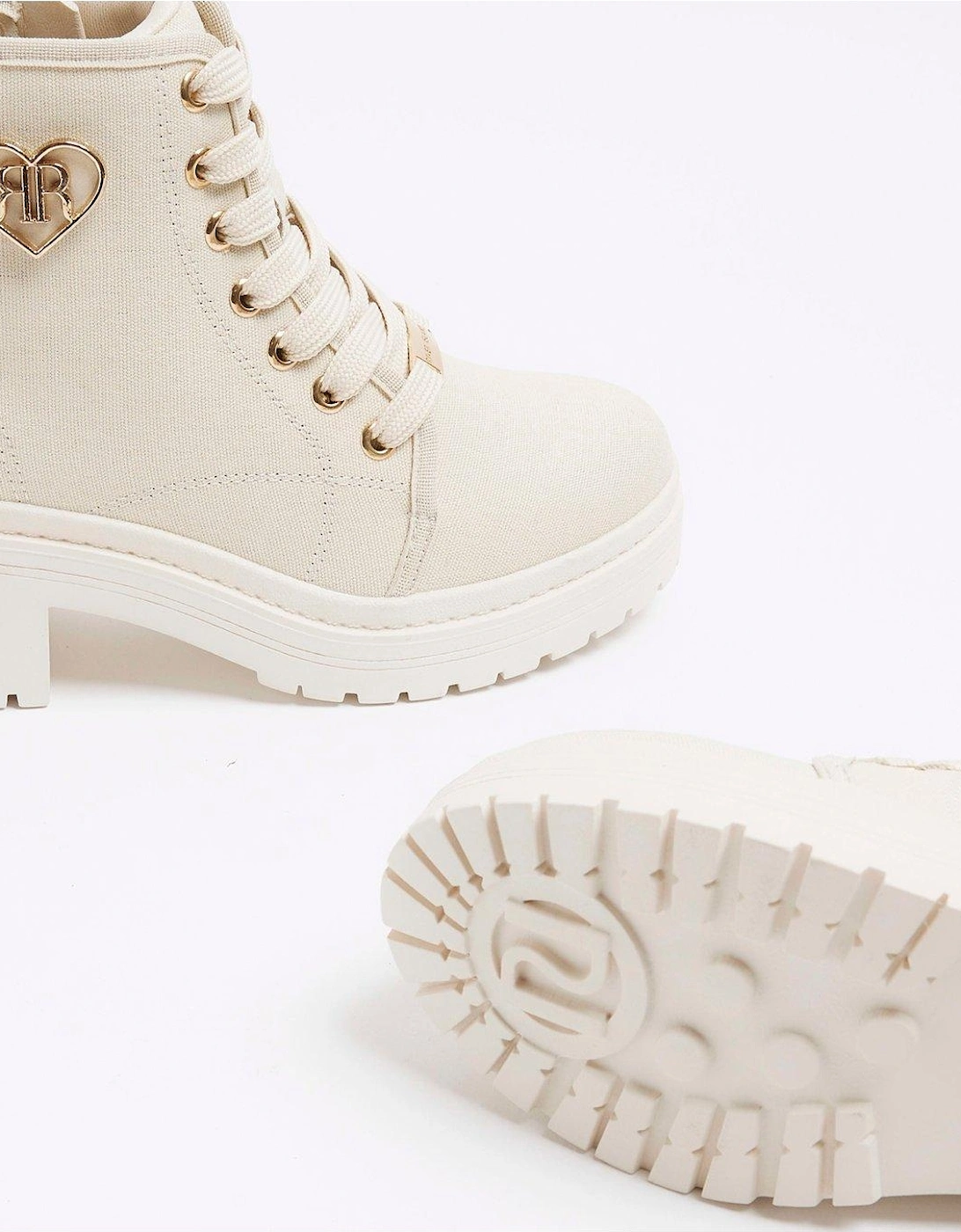 Girls Canvas Heeled Boot - Cream