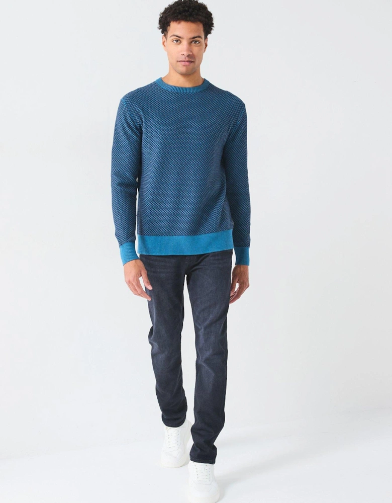 Two Tone Honeycomb Knitted Jumper - Dark Blue