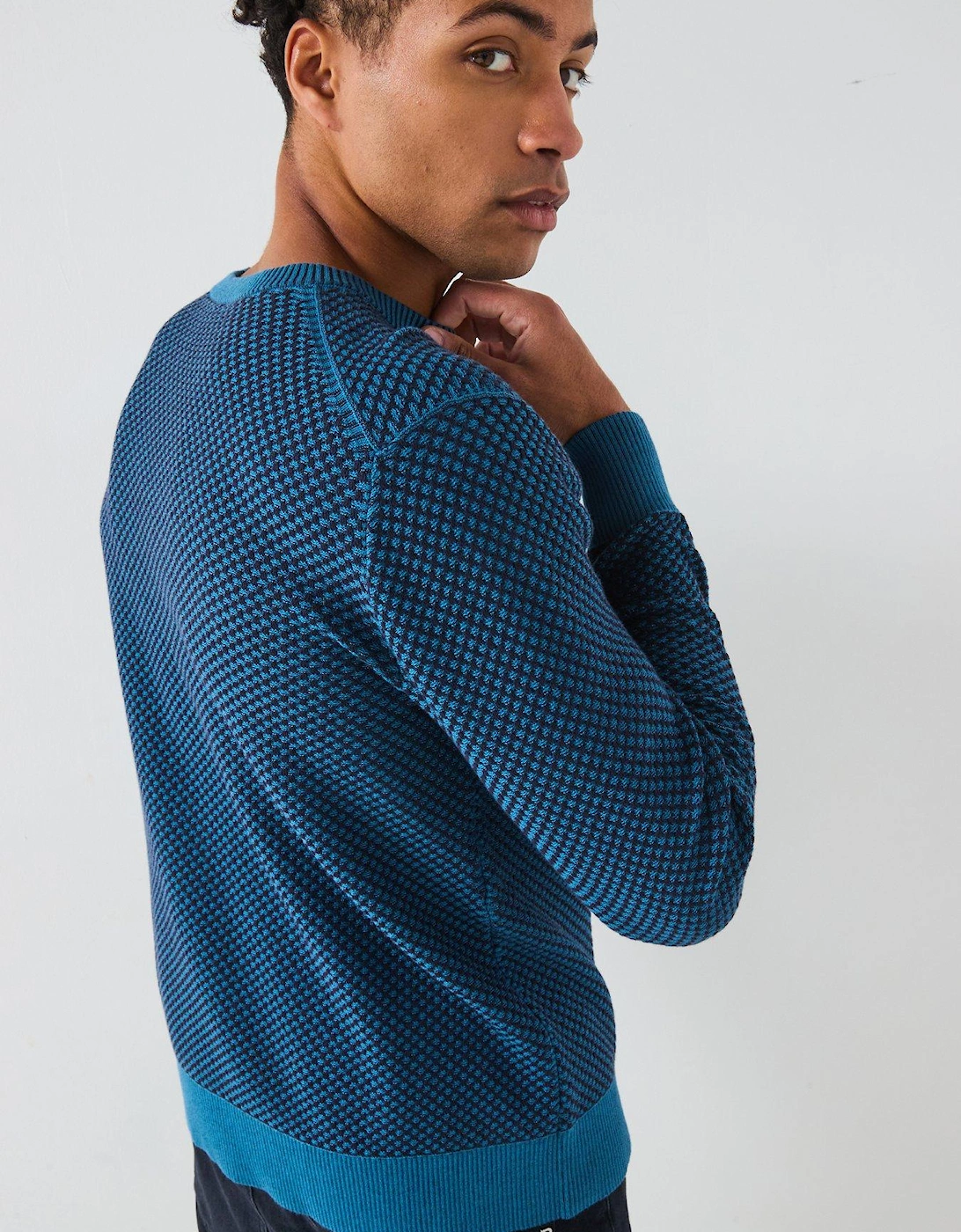 Two Tone Honeycomb Knitted Jumper - Dark Blue