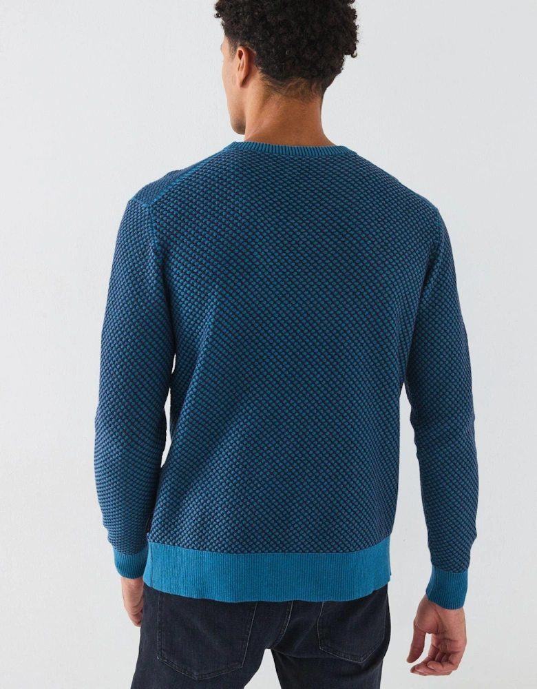 Two Tone Honeycomb Knitted Jumper - Dark Blue