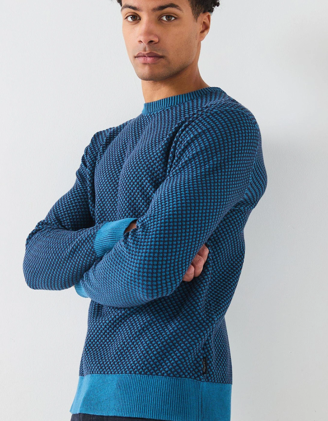 Two Tone Honeycomb Knitted Jumper - Dark Blue