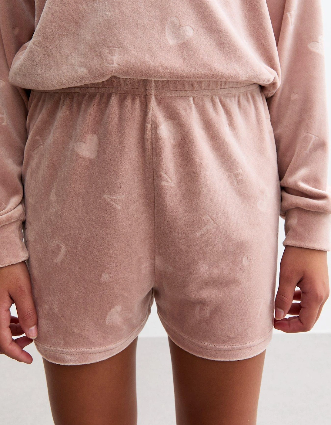 Girls Dusty Pink Burnout Velour Hoodie And Shorts Set