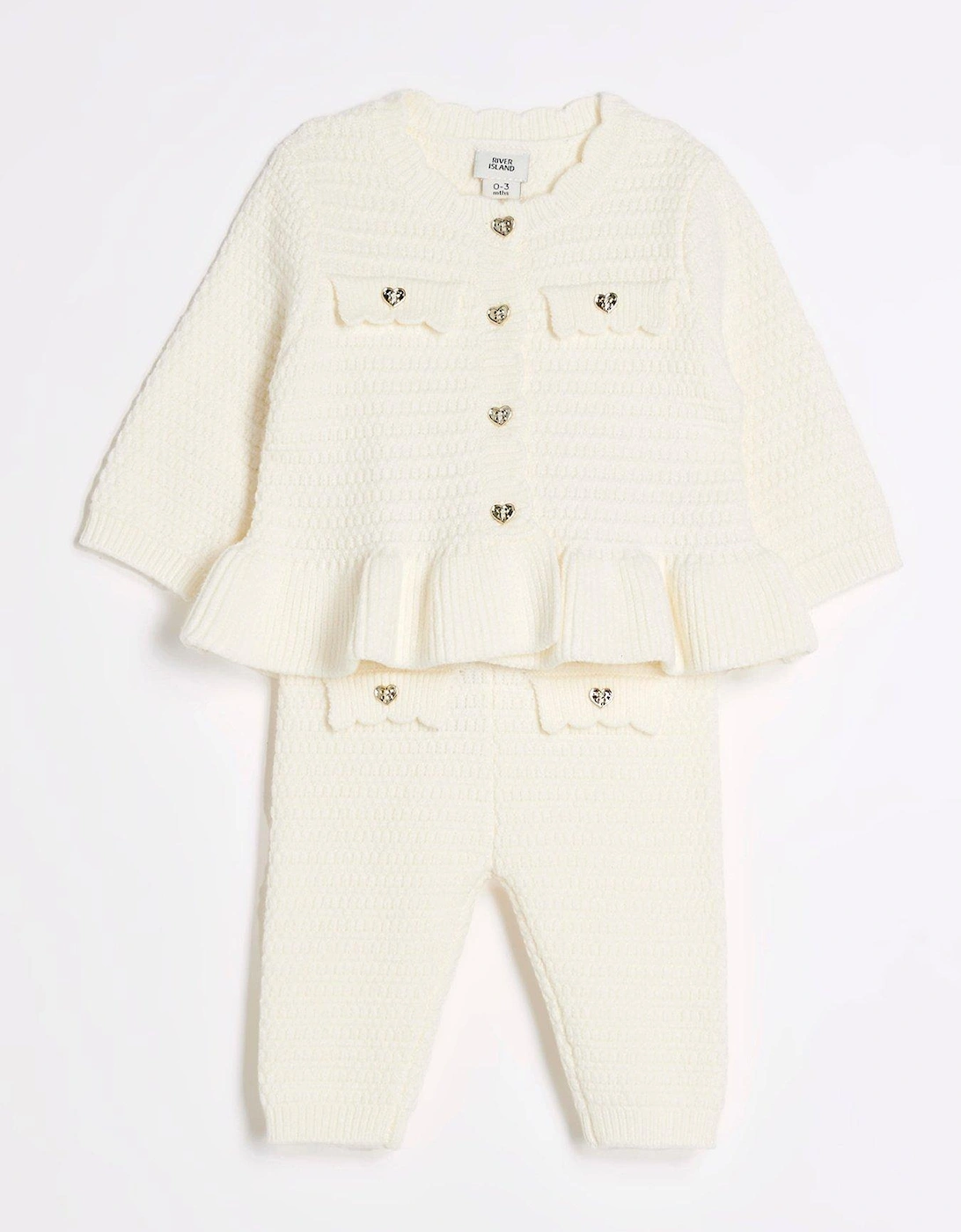 Baby Girls Peplum Cardigan Knit Set - Cream