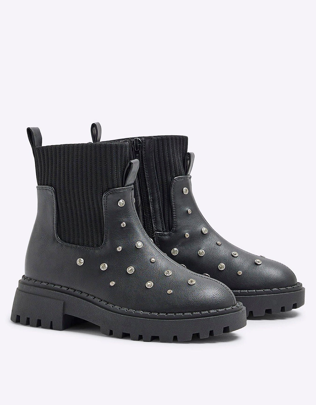 Older Girl Diamante Stud Chelsea Boots - Black