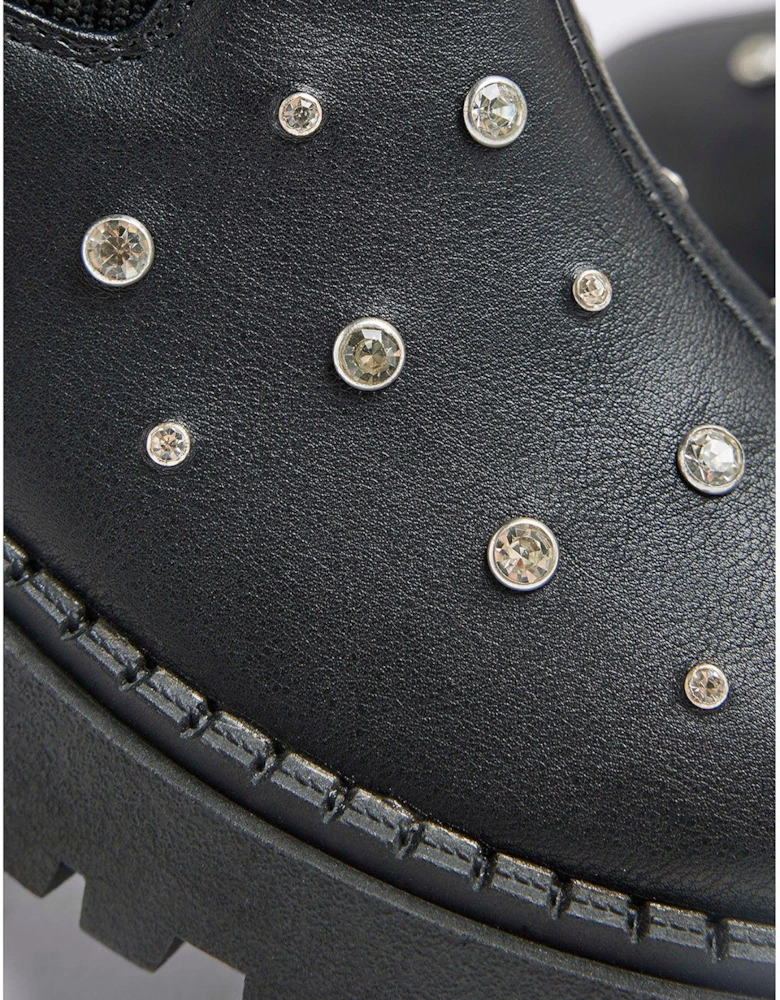 Older Girl Diamante Stud Chelsea Boots - Black