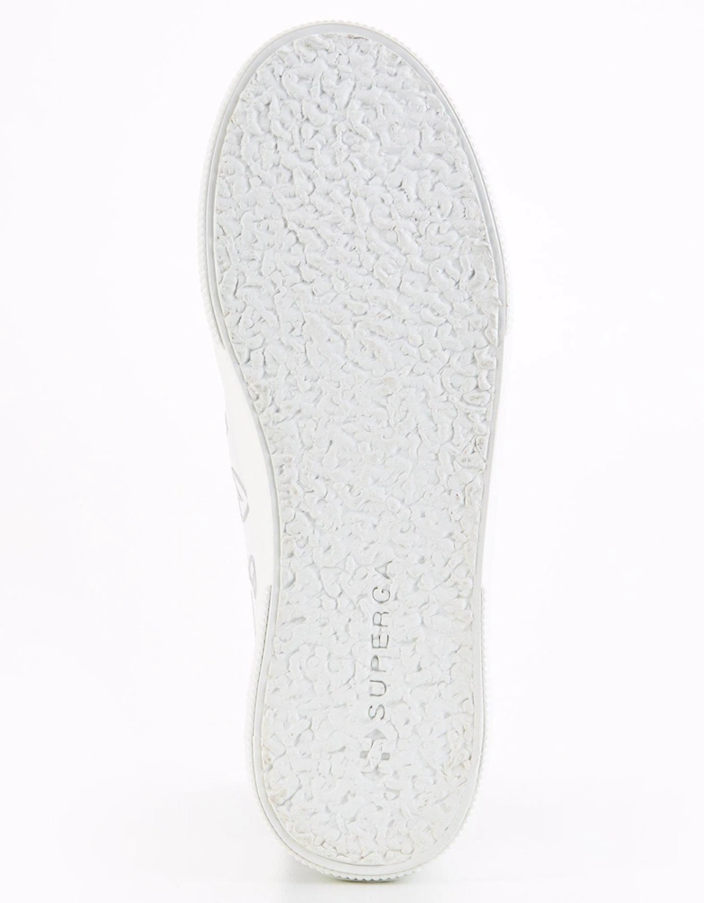 2740 Faux Leather Hearts Print Plimsoll - White Silver Hearts