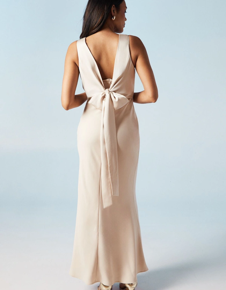 Tie Back Detail Satin Bridesmaids Dress