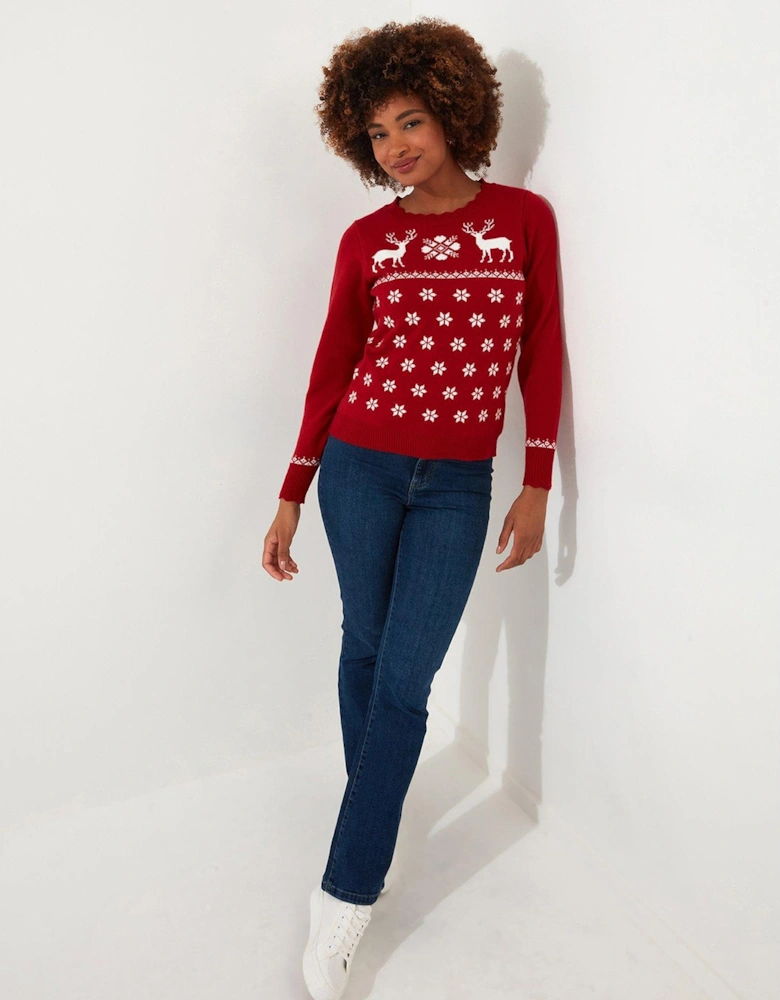 Retro Reindeer Jumper - Red