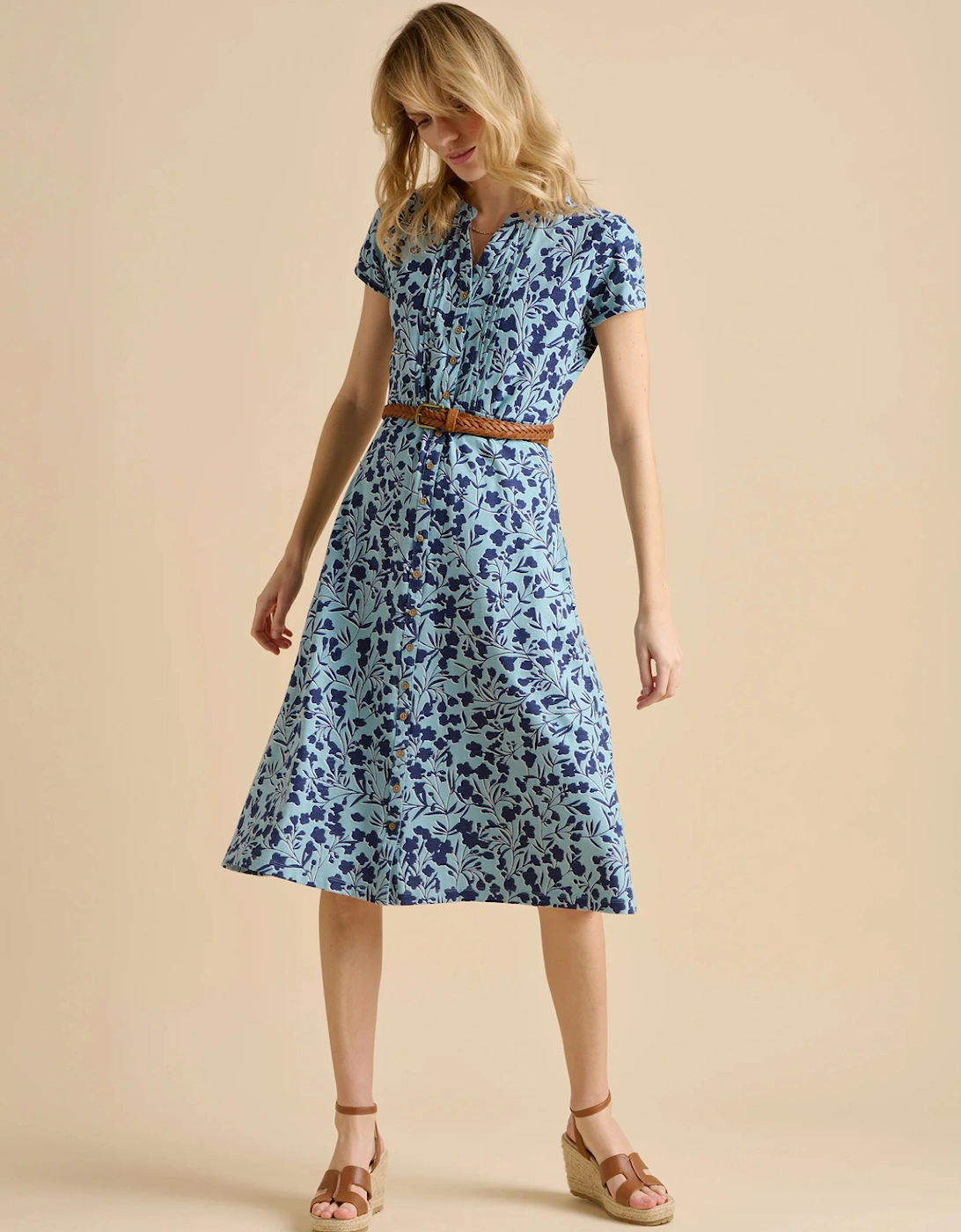 Women's Shadow Floral Midi Dress Blue