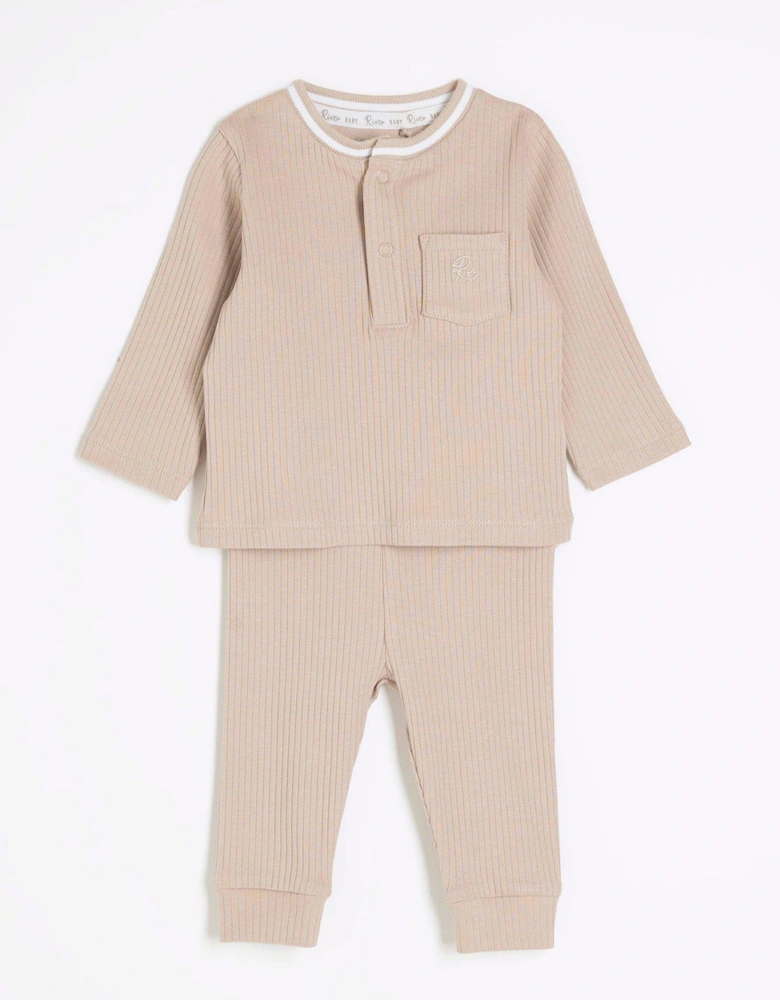 Baby Boys Tipped Rib Jumper Set - Stone