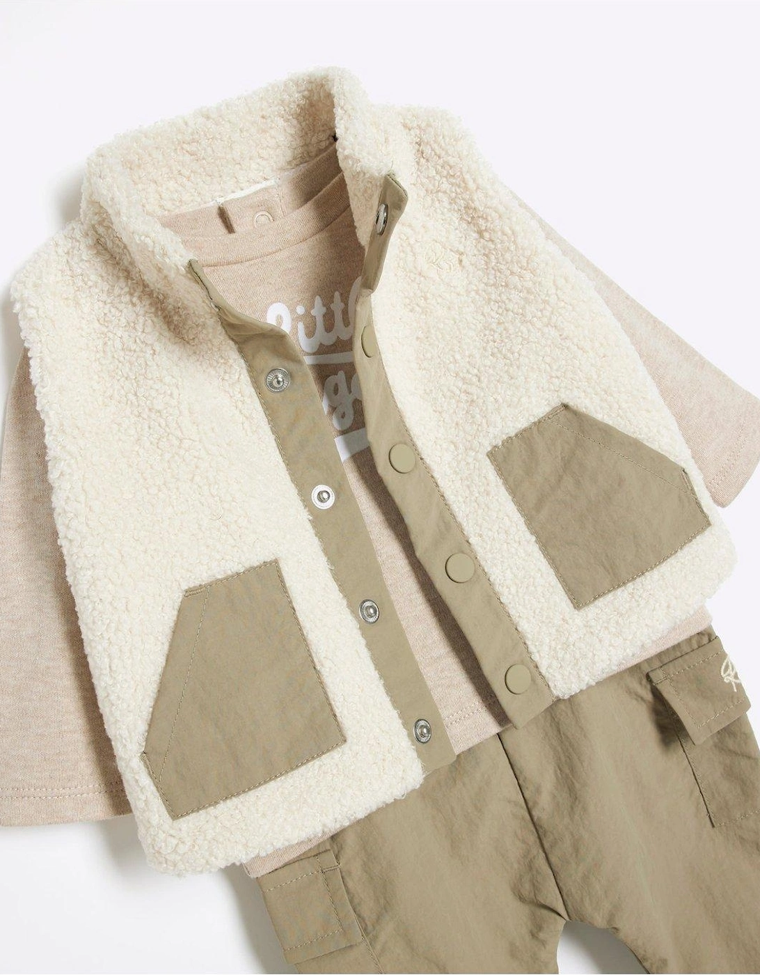 Baby Boy Borg Gilet Set - Beige