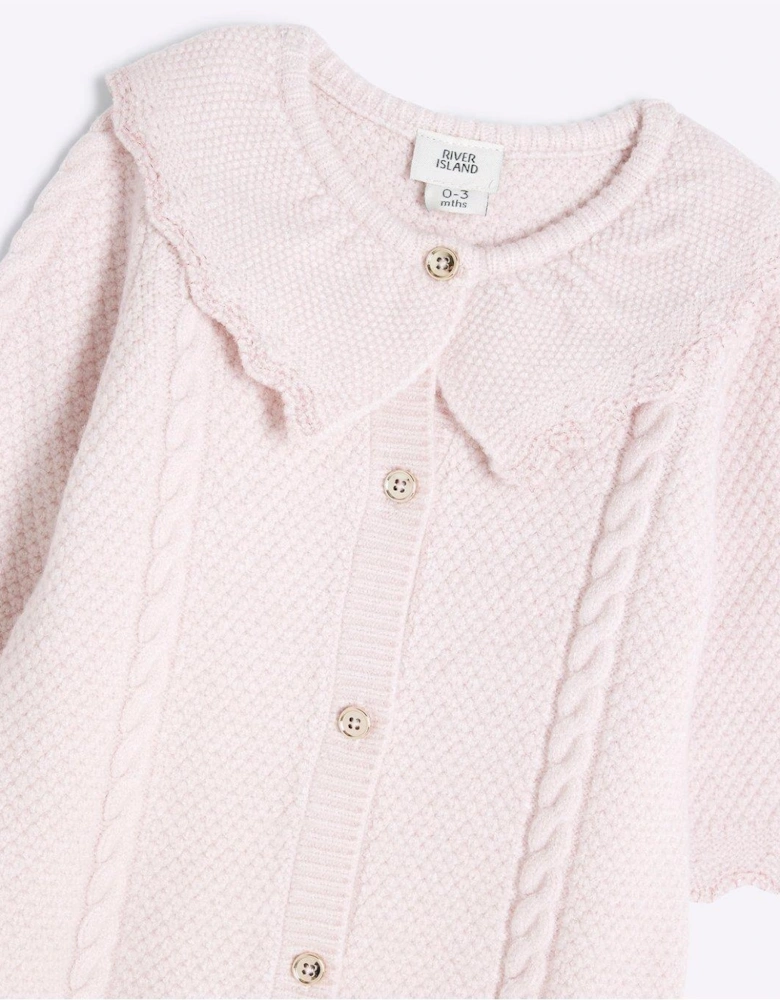 Baby Girls Knitted Frill All In One - Pink