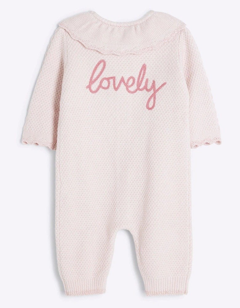 Baby Girls Knitted Frill All In One - Pink