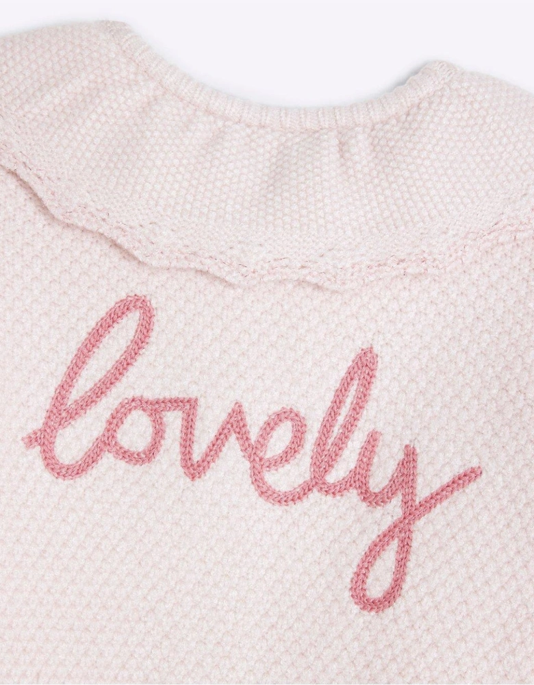 Baby Girls Knitted Frill All In One - Pink