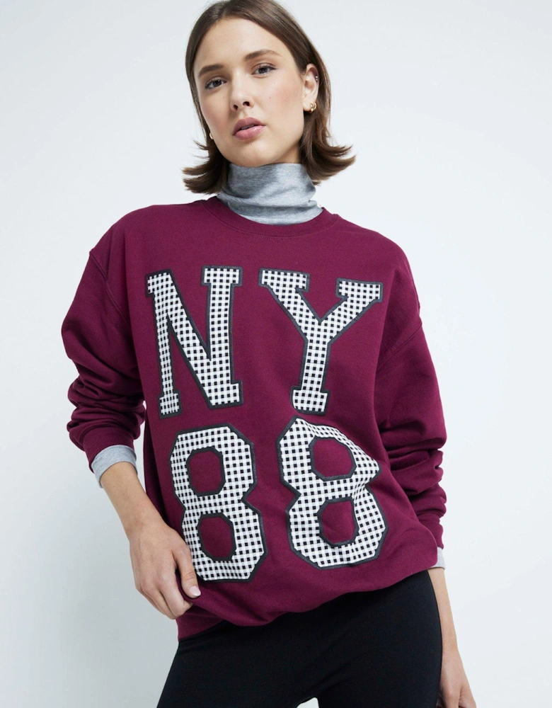 NY88 Check Sweat - Dark Red