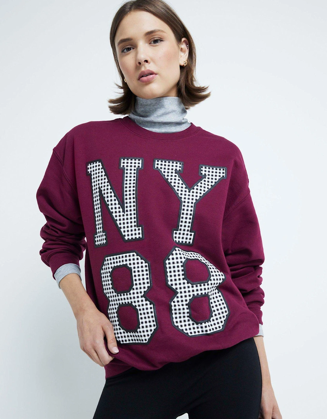 NY88 Check Sweat - Dark Red