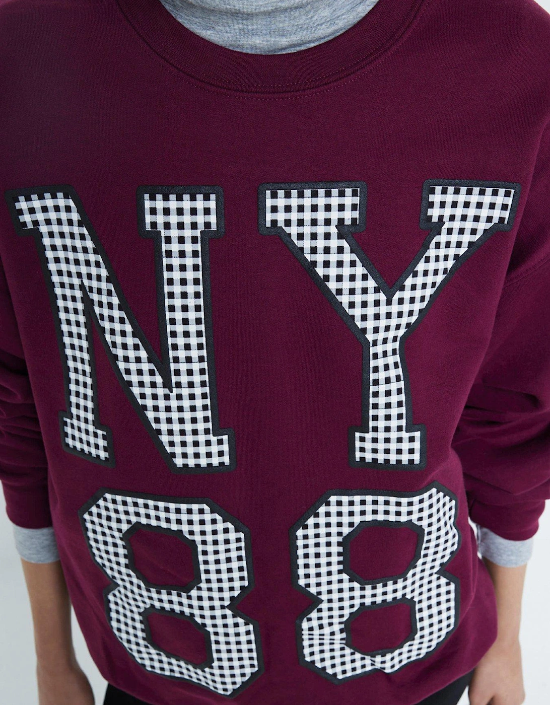 NY88 Check Sweat - Dark Red