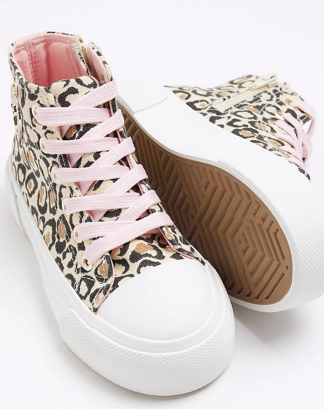 Girls Canvas Leopard Hi Top Trainers - Brown