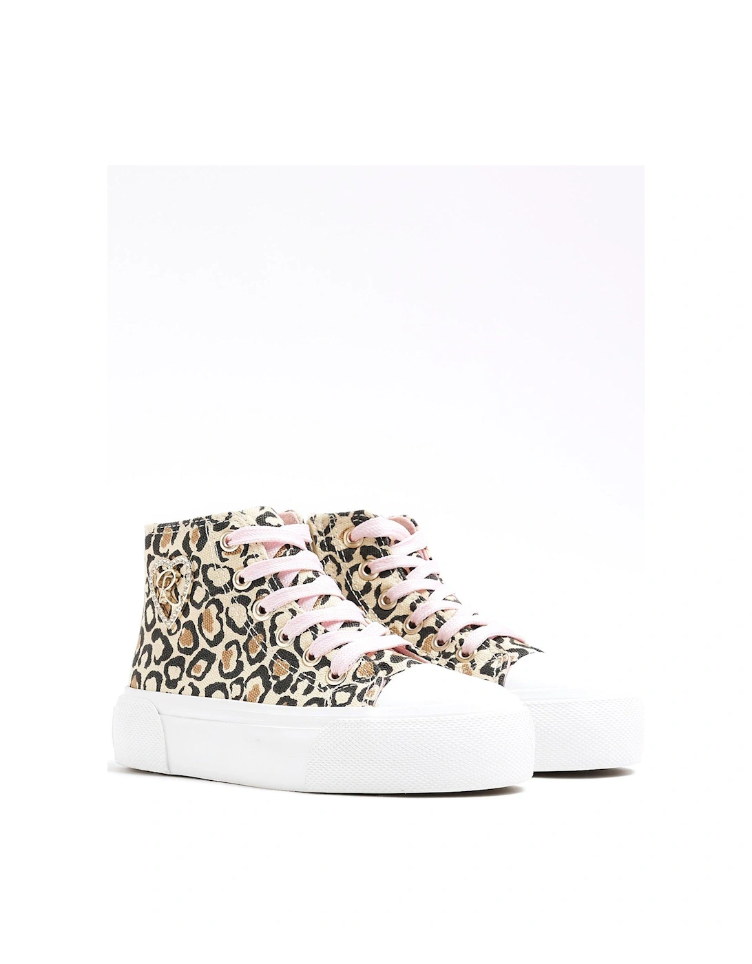 Girls Canvas Leopard Hi Top Trainers - Brown