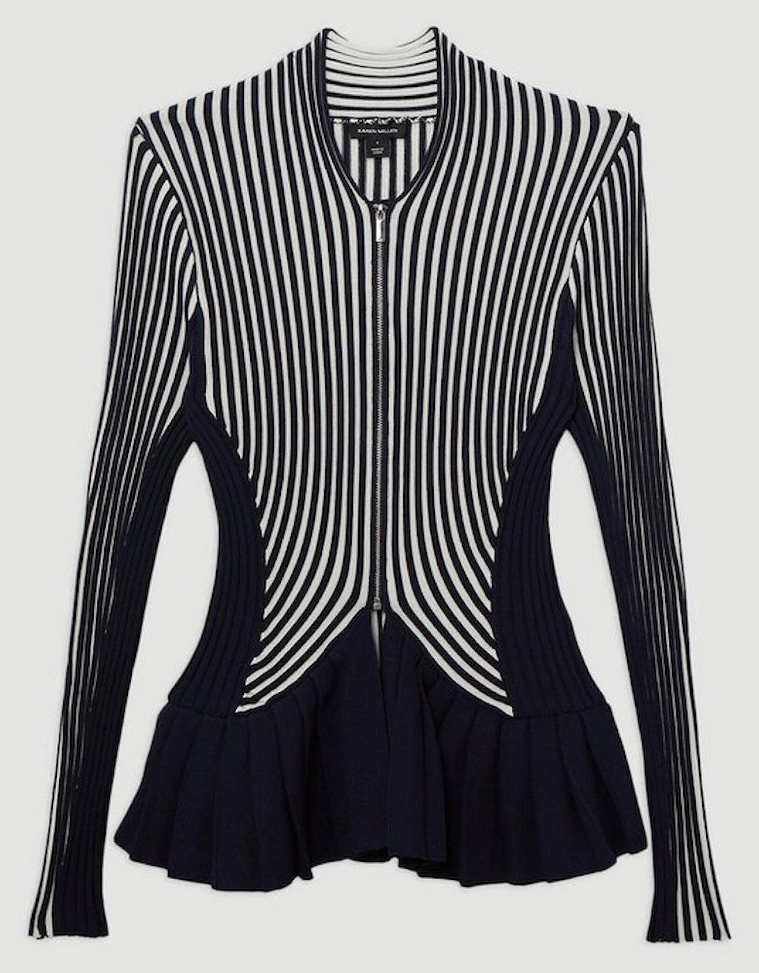 Stripe Zip Through Peplum Knitted Jacket