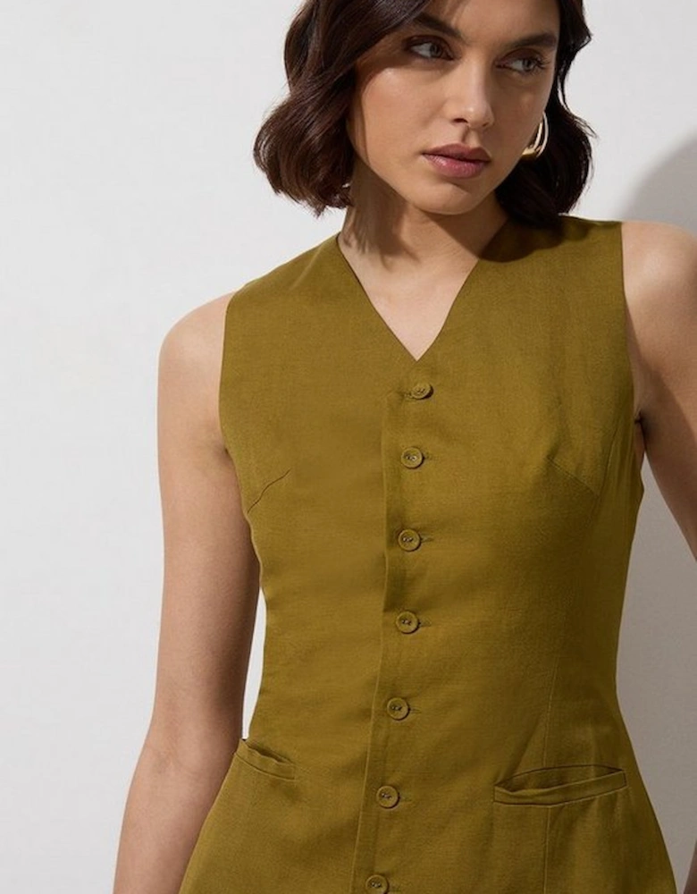 Viscose Linen Woven Longline Waistcoat