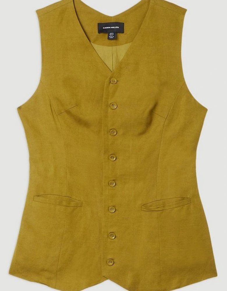 Viscose Linen Woven Longline Waistcoat