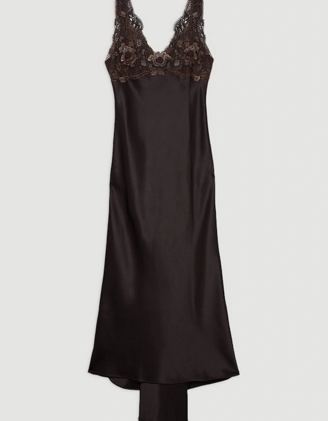 Satin Guipure Lace Woven Maxi Slip Dress