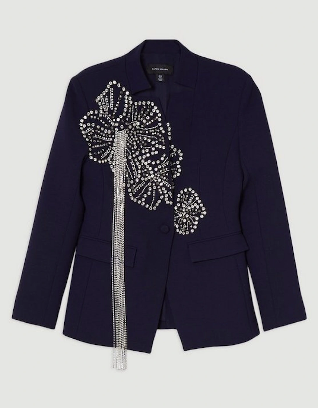 Placed Floral Crystal Embellished Tailored Blazer Jacket