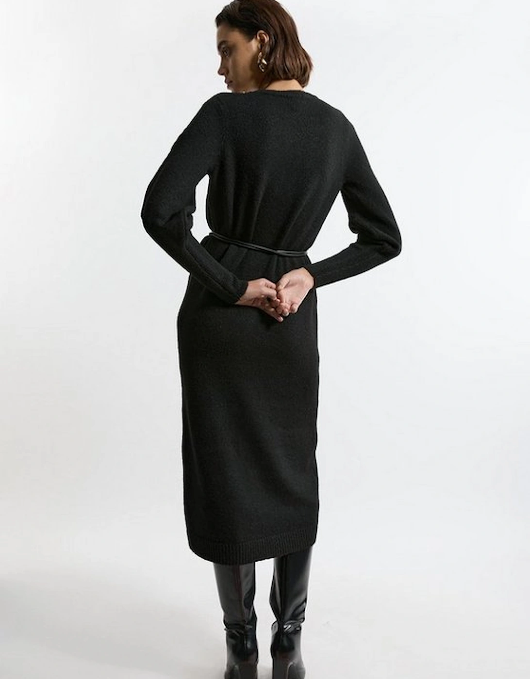 Tall Wool Blend Cosy Knit Belted Midi Dress