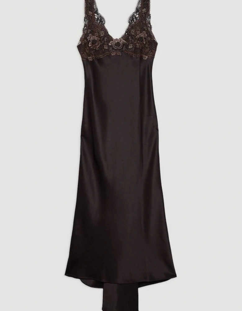 Tall Satin Guipure Lace Woven Maxi Slip Dress