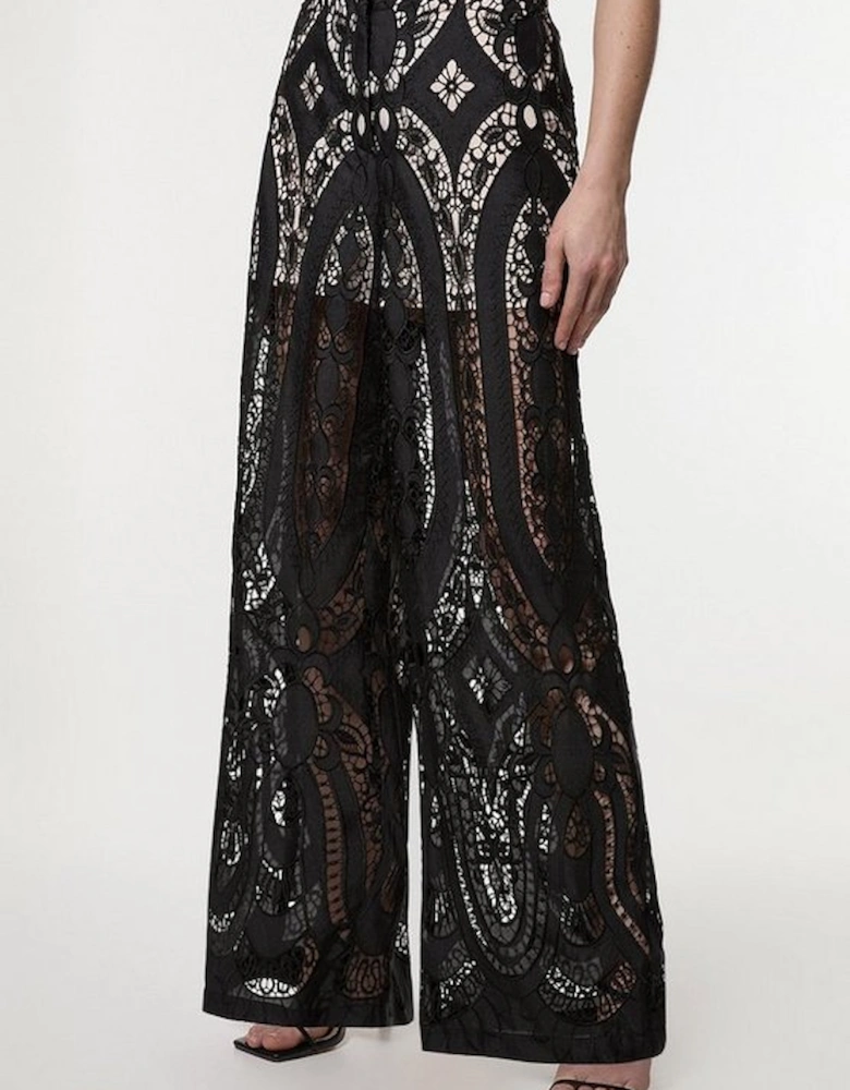 Tall Sheer Georgette Cutwork Woven Wide Leg Trouser