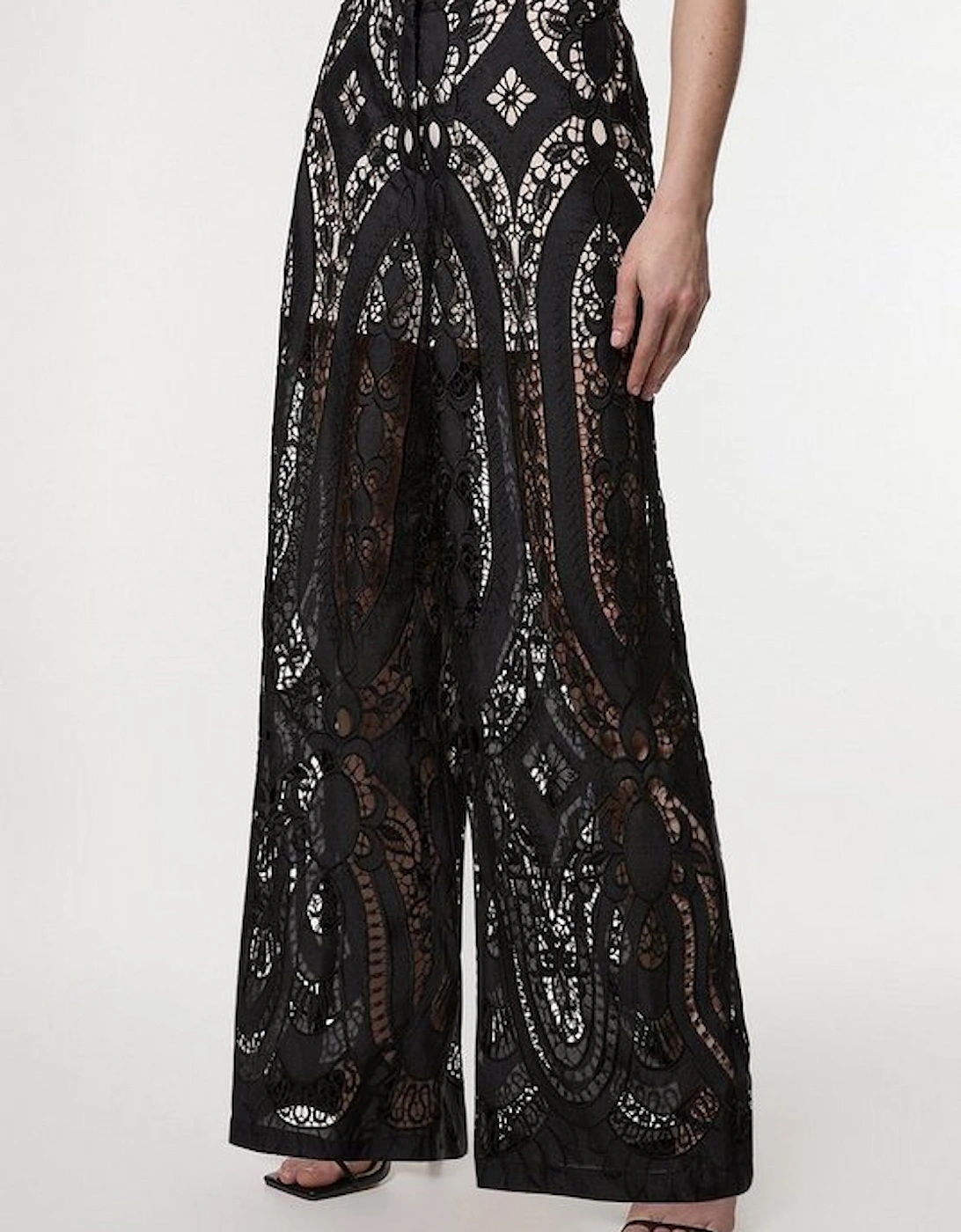 Sheer Georgette Cutwork Woven Wide Leg Trouser