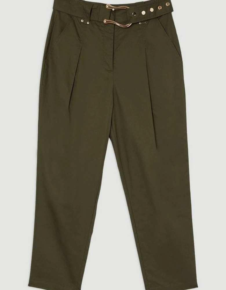 Cotton Sateen Belt Detail Woven Trouser