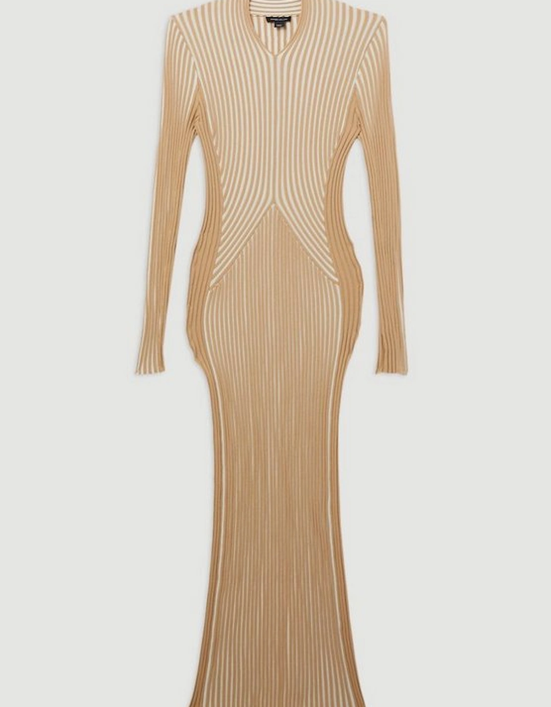 Stripe Fitted Long Sleeve Knitted Midi Dress