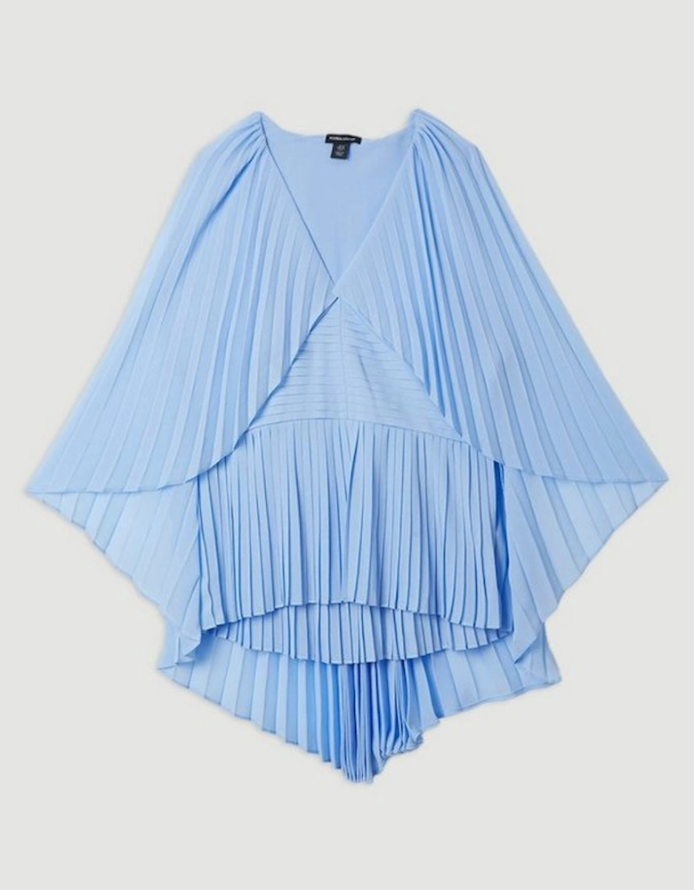 Pleated Cape Sleeve Plunge Neck Top