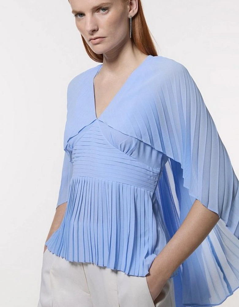 Pleated Cape Sleeve Plunge Neck Top