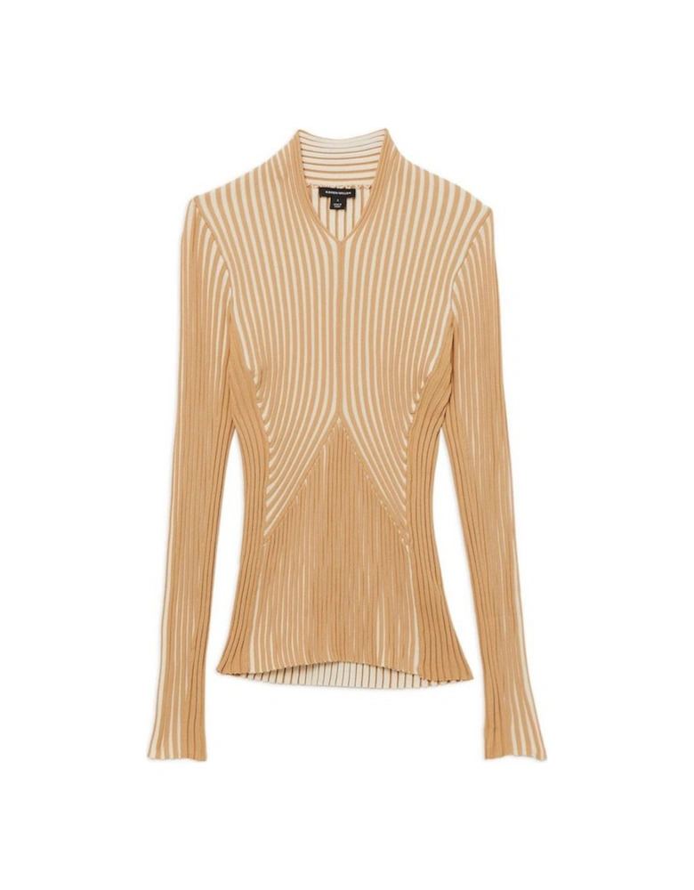 Stripe Fitted Long Sleeve Knitted Top