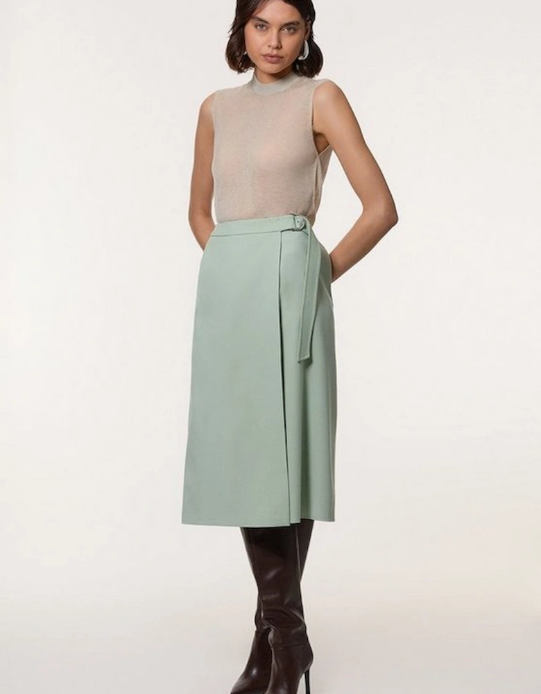 Soft Tailored Wrap A Line Midi Skirt