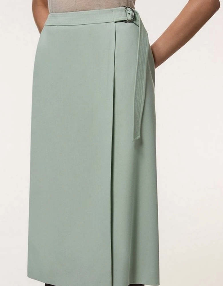 Soft Tailored Wrap A Line Midi Skirt