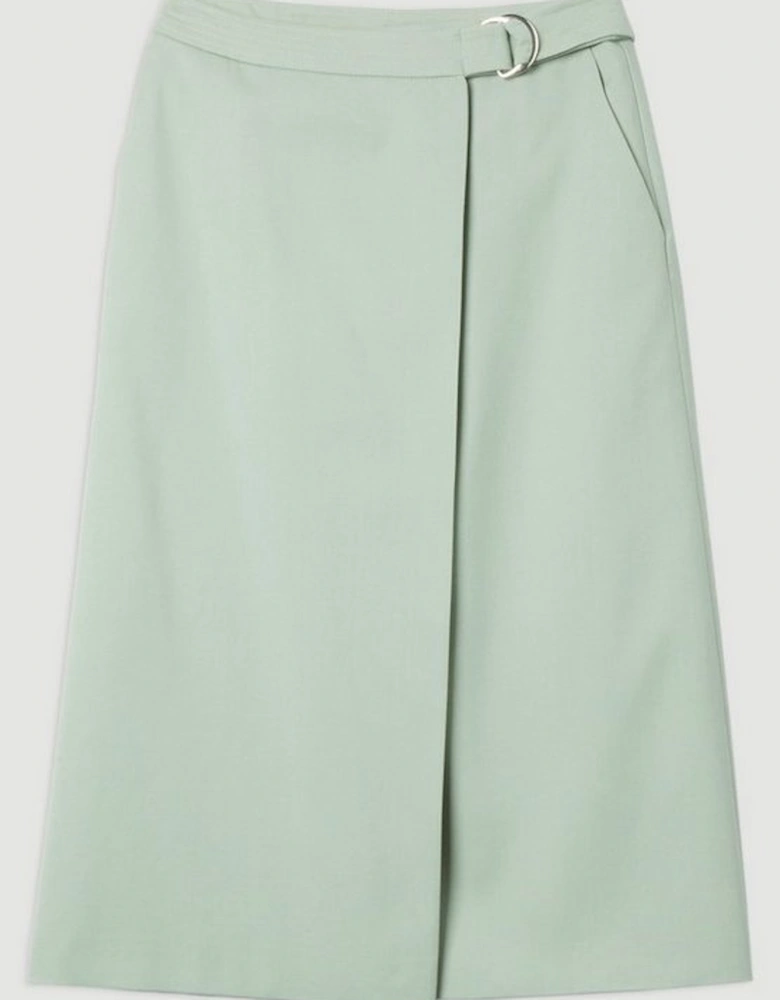 Soft Tailored Wrap A Line Midi Skirt